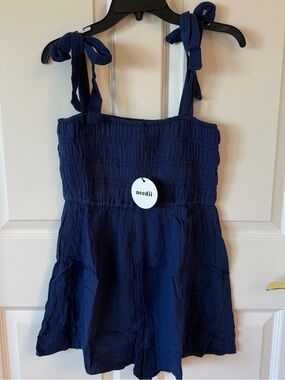 Needii Navy Smocked Tie-Strap Romper